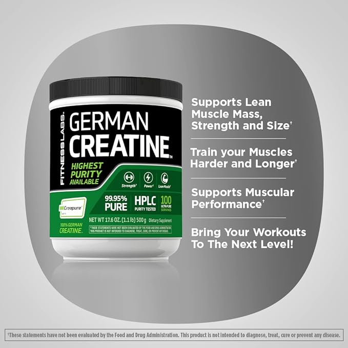 Fitness Labs German Creatine Monohydrate Powder | 500 Grams | Creapure Fitness Supplement | for Men &amp Women | Unflavored | 100 Servings