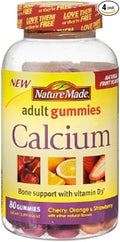 Nature Made Calcium Adult Gummies Cherry Orange &amp Strawberry 80 ea (Pack of 4)