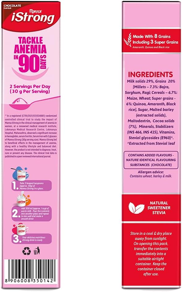 Manna i Strong 400g Iron Fortified Womens Health Drink Mix (Chocolate) Iron Supplement Iron Lock Formula with VIT C B9 B12