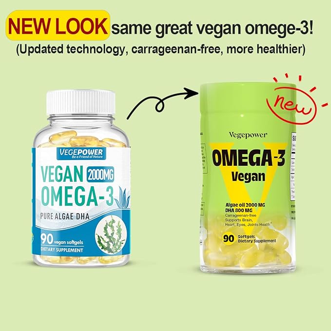 Vegan Omega-3 + Vitamin B12 Gummy | Algae Omega-3 DHA Supplements for Brain Heart Eyes Health | Methyl B12 1000 mcg &amp Vitamin D 5000 IU for Energy and Immune Support - 90 Count