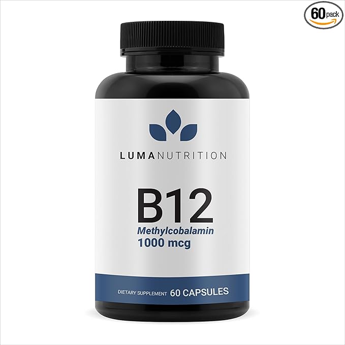 Luma Nutrition Vitamin B12 Methylcobalamin 1000 mcg - High Potency Vegan Supplements for Men &amp Women - Energy &amp Metabolism - Pure B12 Vitamins - 60 Capsules - Made in USA