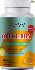 Omega Plus DHAfor Adults and Kids Lemon Flavor -120 Gummies - Omega 3 6 9 and DHA - Promotes Brain &amp Heart Health - Veggie - 40 Servings (1)