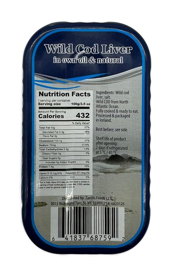 Royal Zenith Icelandic Wild Cod Liver 4.05oz/115g Pack of 12
