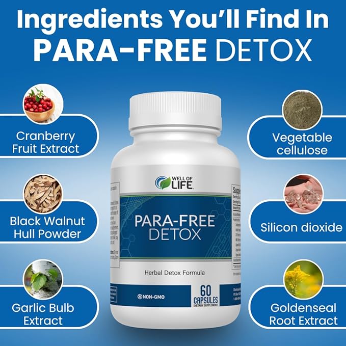Well of Life para-Free Detox: Immune Support &amp Natural Detox Blend with Zinc Black Walnut Wormwood Goldenseal Cranberry &amp Garlic. Synergistic Formula for Overall Wellness: 90 V Capsules
