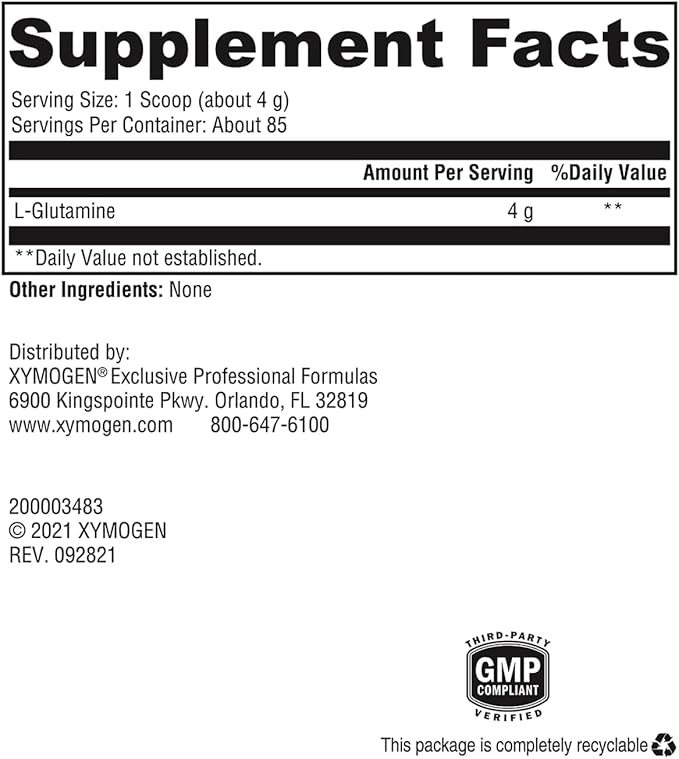 XYMOGEN L-Glutamine Powder Supplement - Promotes Cellular Immune System + Gut Health - Supports Muscle Mass Retention 4000mg L-Glutamine Per Serving (12 oz / 85 Servings)