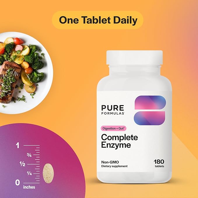 PureFormulas Complete Enzyme | Pancreatic Enzymes 1000mg (Full Strength) | Pancreatin Digestion Supplement with Protease Amylase &amp Lipase | Digestive Support | Dairy and Soy Free 180 Tablets