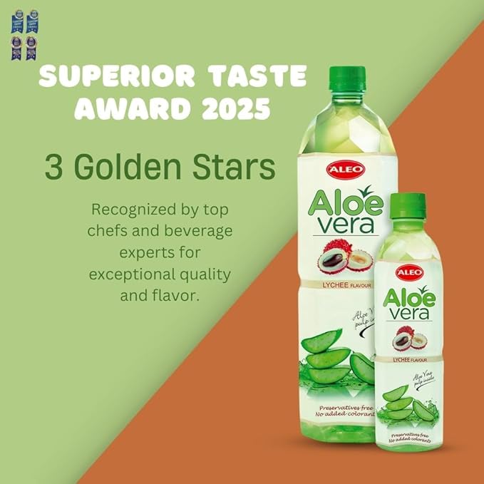 ALEO 1.5L Premium Lychee Aloe Vera Drink - Natural No Preservatives No Artificial Colors Superior Taste Award 2025