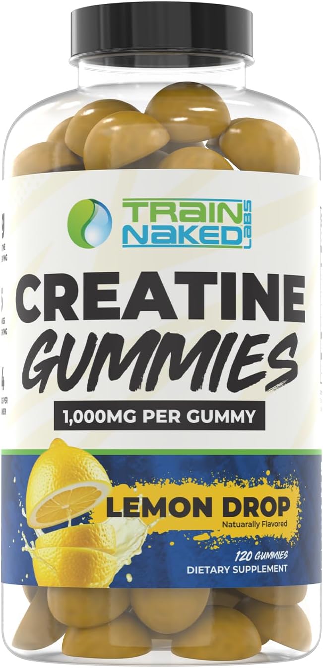 Train Naked Labs Creatine Gummies | Gummy Creatine Chewables for Men &amp Women | 5g per Serving | Gluten Free &amp Vegan | 120 Gummies 24 Servings (Lemon Drop)