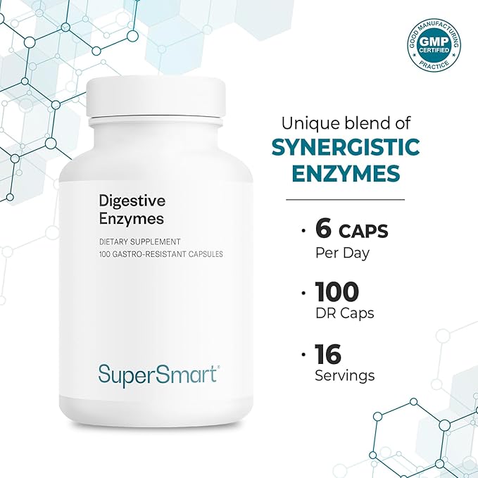 Supersmart - Digestive Enzymes (High Potency) - 15-in-1 Multi Enzymes Supplement - with Lipase Bromelain Amylase Lactase Protease Invertase | Non-GMO &amp Gluten Free - 100 Delayed Release Capsu