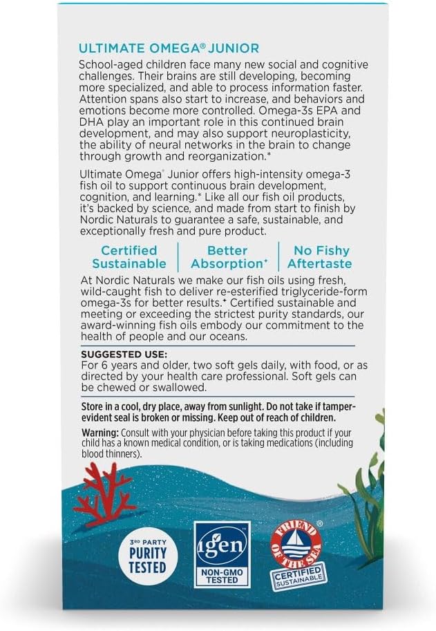 Nordic Naturals Ultimate Omega Jr. Strawberry - 90 Mini Soft Gels - 680 Total Omega-3s with EPA &amp DHA - Brain Health Mood Learning - Non-GMO - 45 Servings
