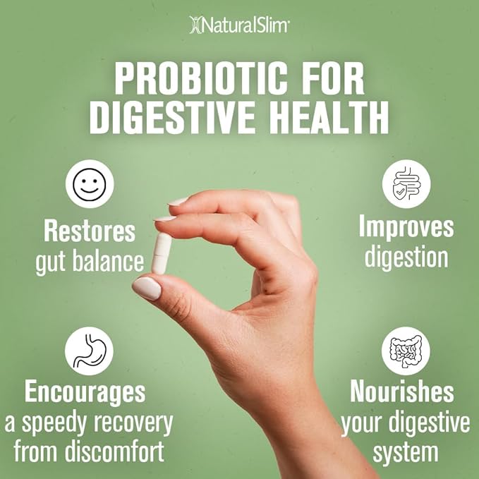 NaturalSlim Good Flora Probiotics for Women &amp Men - Gut Health Supplements with 7 Powerful Strains for De-Bloating &amp Vitality - Probiotics for Digestive Health 60 Vegetarian Capsules Solo
