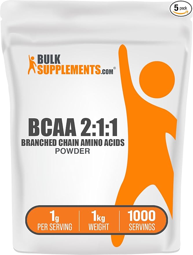 BulkSupplements.com BCAA 2:1:1 Powder - Branched Chain Amino Acids BCAAs Amino Acids Powder - Unflavored &amp Gluten Free 1g per Serving 1kg (Pack of 5) (11 lbs)