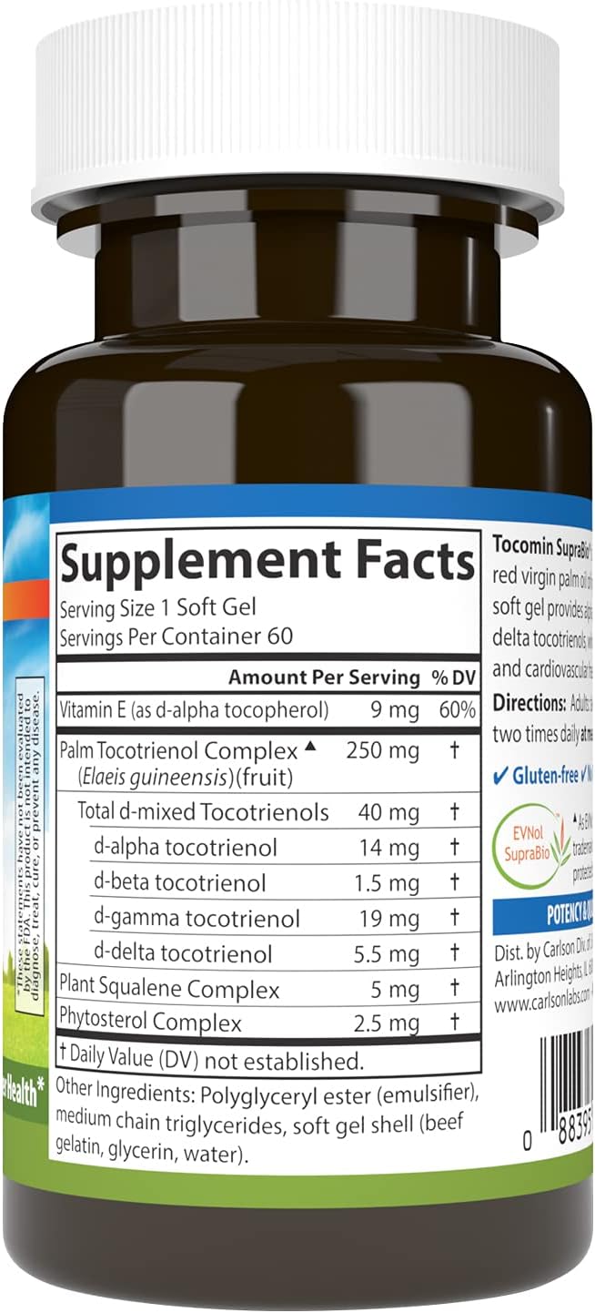 Carlson - Tocomin SupraBio Bio-enhanced Tocotrienol Complex Supports Healthy Brain &amp Cardiovascular System 60 soft gels