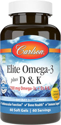 Carlson - Elite Omega-3 Plus D &amp K 700 mg Omega-3s + D3 &amp K2 Function Bone Health &amp Immune Support Lemon 60 Softgels