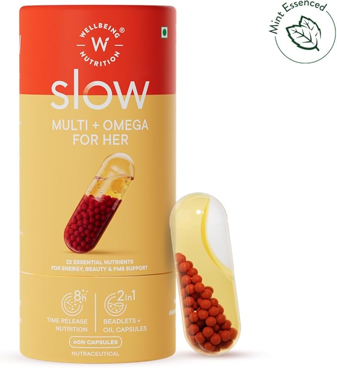 WELLBEING NUTRITION Slow Multi + Omega for Her Multivitamin Capsule for Women | Vegan Omega-3 Oil B-Complex Antioxidant Blend for her