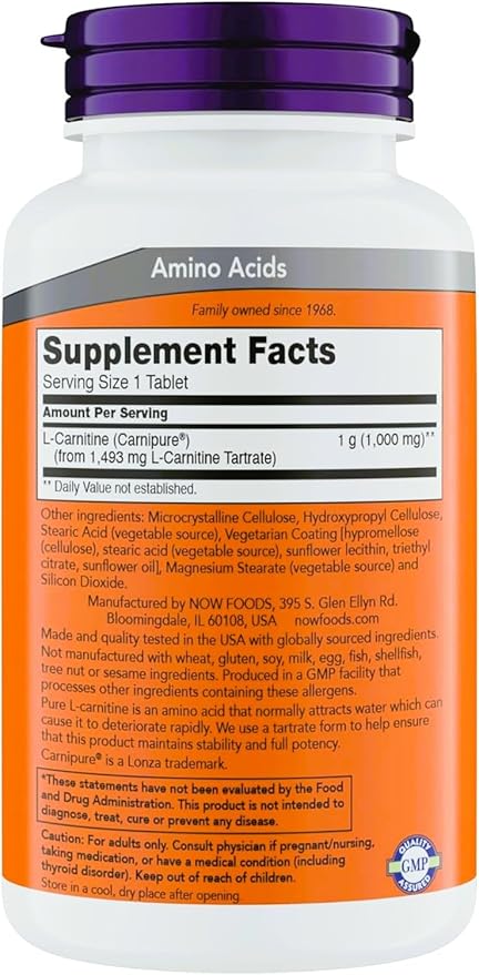 Now Supplements L-Carnitine 1000mg - 150 Tablets Value Size Supports Lean Muscle Growth Carnipure Non-GMO Kosher Ideal for Vegans Athletes and Energy Support