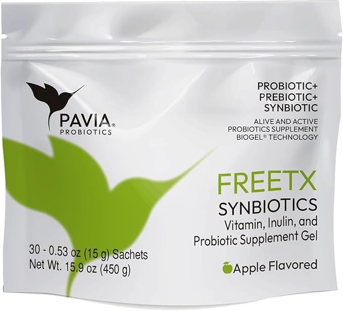 Pavia Live Probiotics Bio-Gel with Fiber FreeTX | Probiotics &amp Prebiotics | Digestive Support | 1 Billion Live Cultures | Green Apple Flavor | 30 Sachets