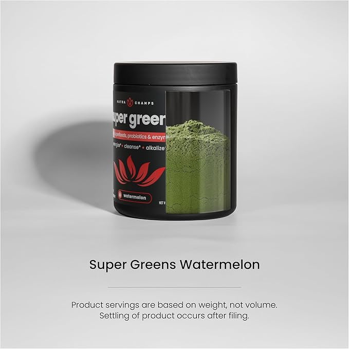 NutraChamps Super Greens Powder Premium Superfood | 20+ Organic Green Veggie Whole Foods | Alfalfa Spirulina Chlorella &amp More | Antioxidant Digestive Enzyme &amp Probiotic Blends | Watermelon