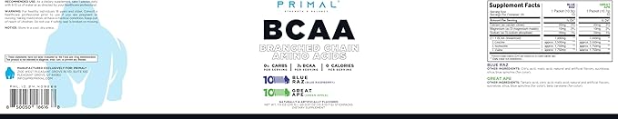 Primal BCAA Variety Pack Blue Raspberry + Great Ape Green Apple Flavored (20 Stickpacks) - 7G BCAA per Serving Branched Chain Amino Acids