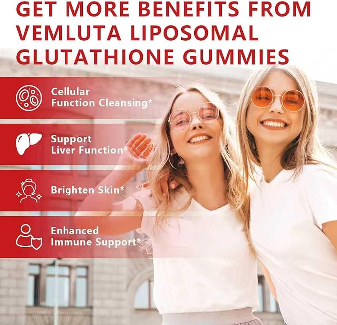 2 Packs 2500MG Liposomal Glutathione Gummies 2X Absorption Liposomal Glutathione for Women-Complex L-Cysteine Antioxidant Skin &amp Liver Support Strawberry Flavor 120 Count