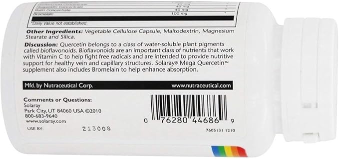Solaray Mega Quercetin Healthy Sinus &amp Immune Support &amp AMPK Activator Rutin Hesperidin &amp Bromelain 60 VegCaps