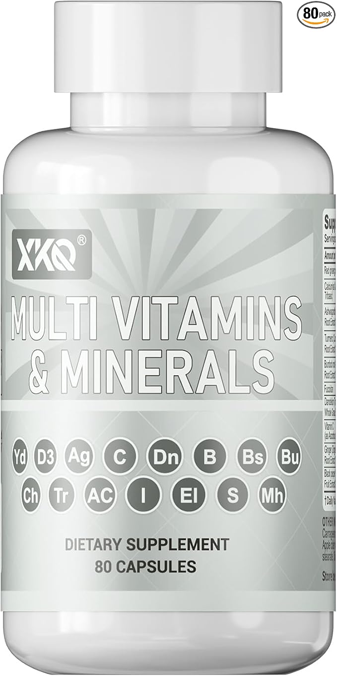 XKQ Multivitamins &amp Minerals 80 Capsules – Daily Vitamin C D3 B Vitamins &amp Zinc for Energy Immune &amp Metabolic Support – Complete Adult Multivitamin Supplement