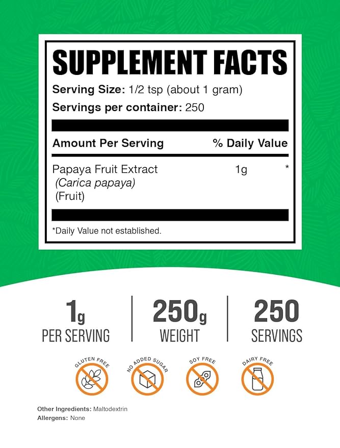 BulkSupplements.com Papaya Fruit Extract Powder - Papaya Extract for Digestive Support - Gluten Free 1g per Serving 250g (8.8 oz) (Pack of 1)