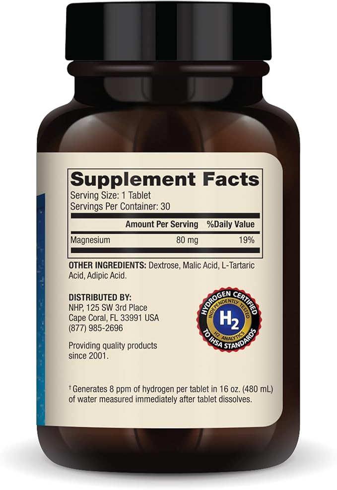 Dr. Mercola H2 Molecular Hydrogen - Supports Healthy Aging Cellular Energy &amp Brain Health - with Elemental Magnesium - GMO-Free Gluten-Free &amp Soy-Free - 30 Tablets (30 Servings)