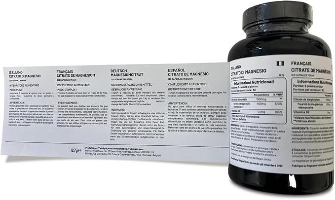 Magnesium Citrate Capsules 1500mg with Vitamin B6 | 120 Vegan Capsules | 450mg Elemental Mg | Capsule not Tablets | Made in UK by Prowise