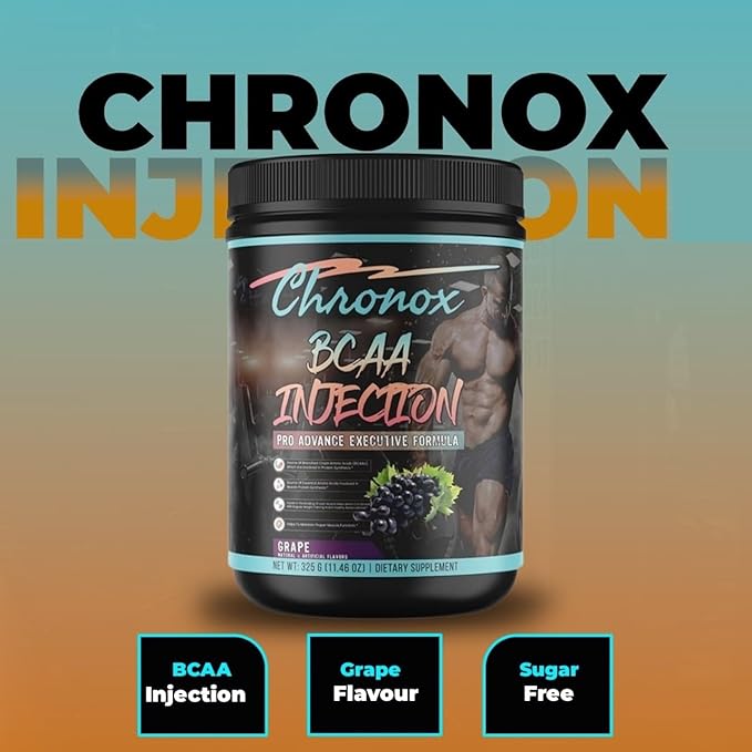 Chronox BCAA Amino Acids Energy Powder-Grape Flavor 11.46 OZ-Sugar-Free Pre &amp Post Workout Supplement for Muscle Recovery Hydration Energy and Fitness Performance