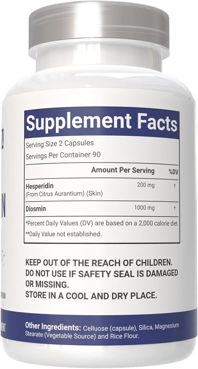 Diosmin Hesperidin 1200 mg Complex 180 Capsules Citrus Bioflavonoids Rich Fruit Extract 100% Vegetarian Non-GMO &amp Gluten Free Diosmin Supplement with Max Strength - 2 Packs