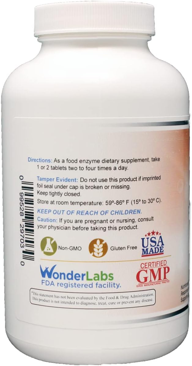 Wonder Laboratories Proteolytic Enzymes | Bromelain Papain Pancreatin Trypsin 550 mg Total with Standardized Amylase Lipase and Protease 300 Tablets