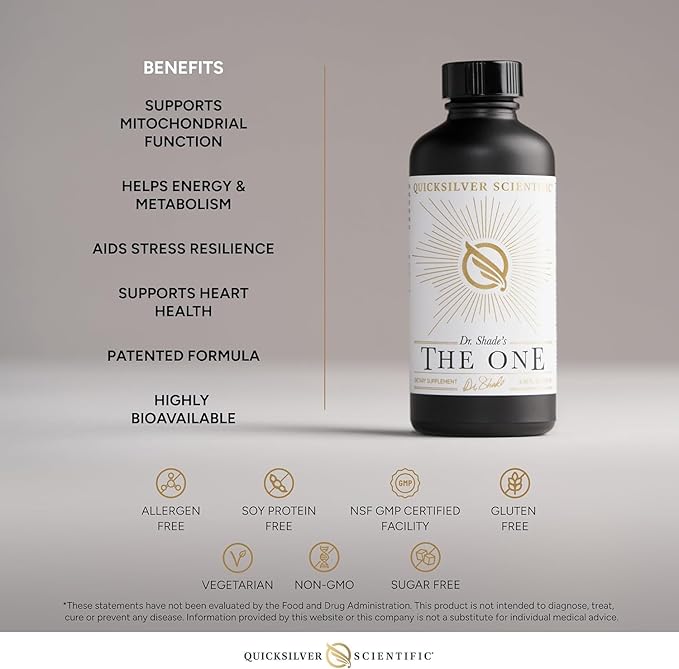 Quicksilver Scientific The ONE Mitochondrial Elixir - Mitochondria Supplement to Support Cellular Health with Phosphatidylcholine Resveratrol Reishi Mushroom &amp CoQ10 Liquid (3.38 Fl oz / 100ml)