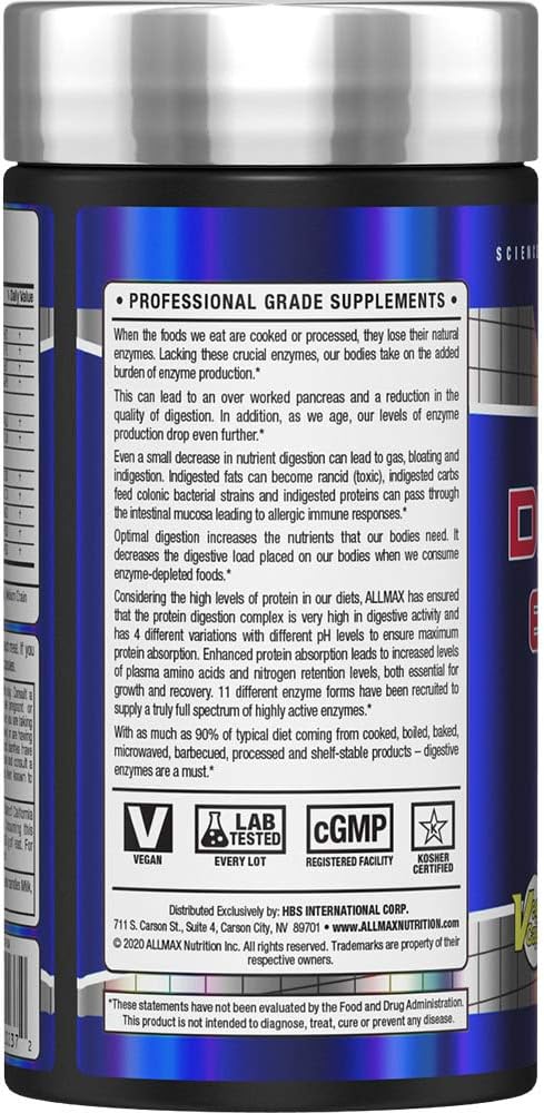 ALLMAX Digestive ENZYMES - 90 Capsules - Supports Enhanced Nutrient Digestion &amp Optimal Protein Absorption - with 11 Highly Active Enzymes - 90 Servings