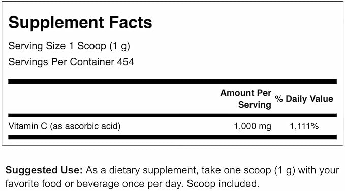 Swanson Vitamin C Powder 100% Pure Ascorbic Acid Immune System Support Skin Health Cardiovascular Health Antioxidant Supplement 1000 mg (per Serving) 1 lb. 454 g (3 Pack)