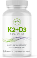 SFH Vitamin K2 D3 with Calcium | K2 MK7 + Vitamin D3 Supplement for Bone &amp Heart Support | with BioPerine for Absorption | Non-GMO | 60 Capsules