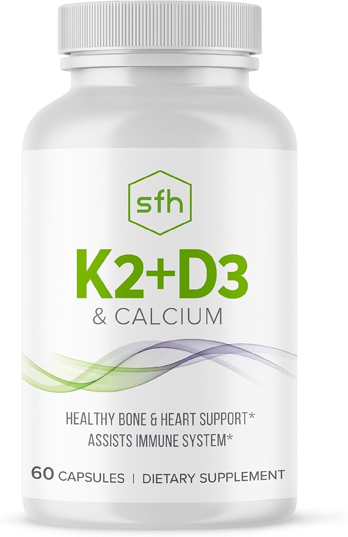 SFH Vitamin K2 D3 with Calcium | K2 MK7 + Vitamin D3 Supplement for Bone &amp Heart Support | with BioPerine for Absorption | Non-GMO | 60 Capsules