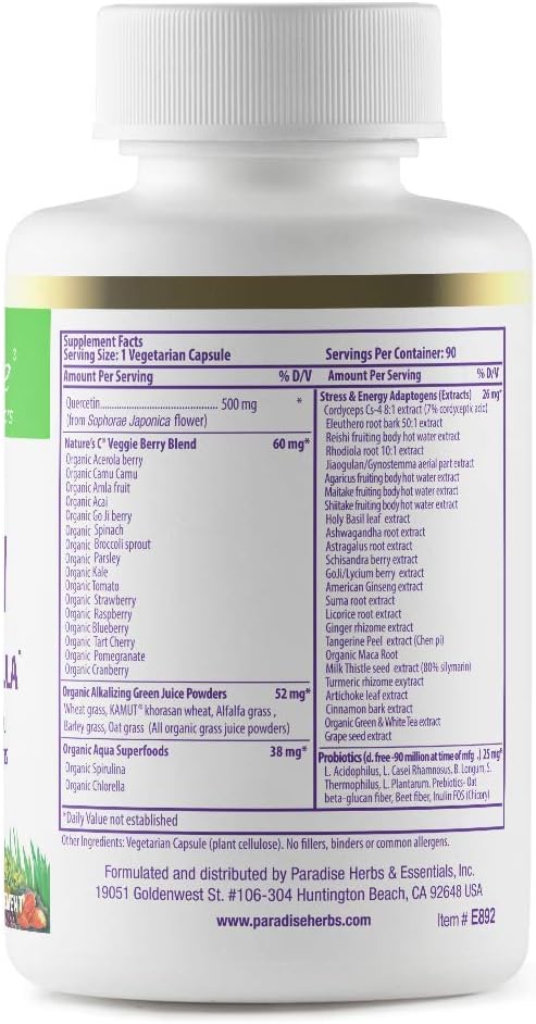 Paradise Herbs Earth's Blend Quercetin for Immunity Antioxidant Activity Probiotics Adaptogens Vegan Non GMO Gluten Free 90 Vegetarian Capsules
