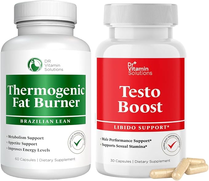 DR VITAMIN SOLUTIONS Thermogenic Fat Burner Brazilian Lean 60 Capsules and Dr. Vitamin Testo Boost Supplement for Men 30 Capsules