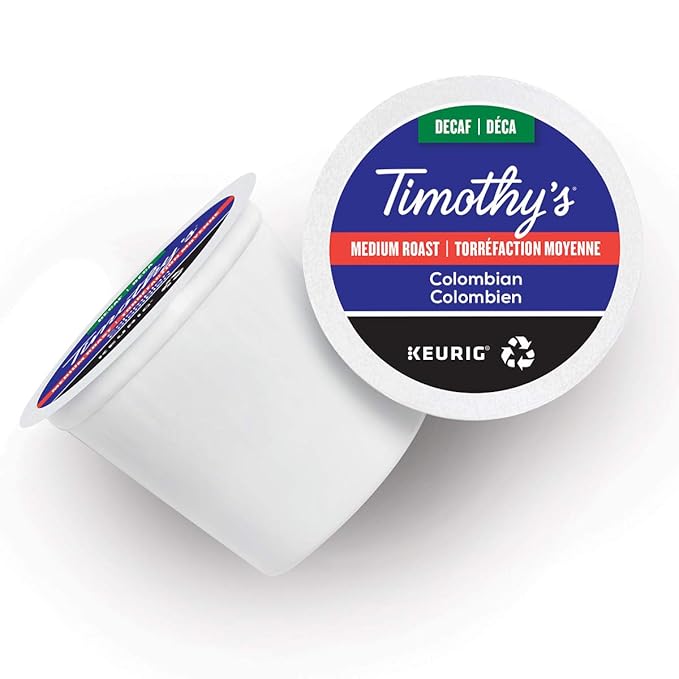 Timothy's World Coffee Decaf Colombian K-Cup Coffee 24 Count (Pack of 2) (Packaging may vary)