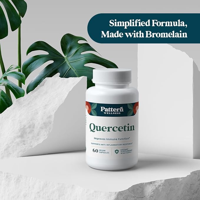Pattern Wellness Quercetin Supplement with Bromelain - Immune Function &amp Cellular Health Support - Antioxidant &amp Whole Body Wellness - 180 Vegan Capsules