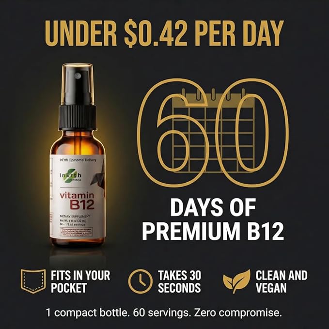Liposomal Vitamin B12 Sublingual Spray 1000 mcg Methylcobalamin | Fast Absorbing Energy Support | Plant Based Non GMO Vegan | 60 Day Supply