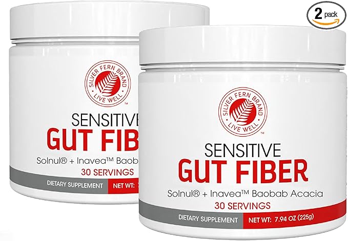 Silver Fern Sensitive Gut Fiber Supplement - Each Tub = 30 Scoops = 30 Day Supply - 6 Grams of Dietary Fiber Per Serving - with Galactomannan Guar Fiber Baobab Fruit Powder (2 Tubs)
