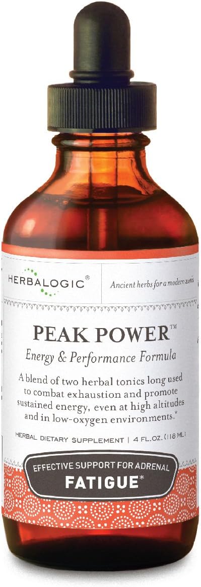 Herbalogic - Peak Power Liquid Herb Drops - Stimulant-Free Natural Energy Formula to Combat Adrenal Fatigue &amp Improve Physical Stamina - Contains American Ginseng &amp Astragalus - 4 Fl. Oz.