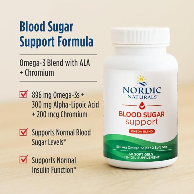 Nordic Naturals Omega Blood Sugar Lemon - 60 Soft Gels - 896 mg Omega-3 + Alpha-Lipoic Acid &amp Chromium - Metabolism - Non-GMO - 30 Servings