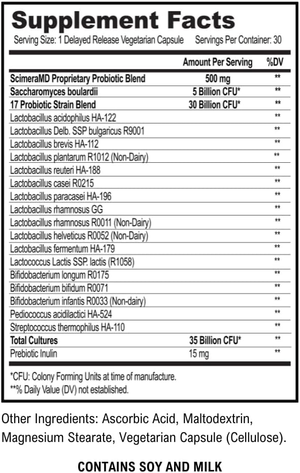 Asprega 30CT - Probiotic + Prebiotic Supplement | 17 Strains 35 Billion CFUs | Delayed Release | Saccharomyces Boulardii | for Men &amp Women | by ScimeraMD 2-Pack