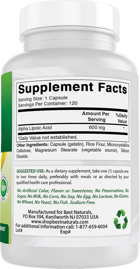 Best Naturals -- Alpha Lipoic Acid (ALA) - 600 mg (120 Count (Pack of 2))