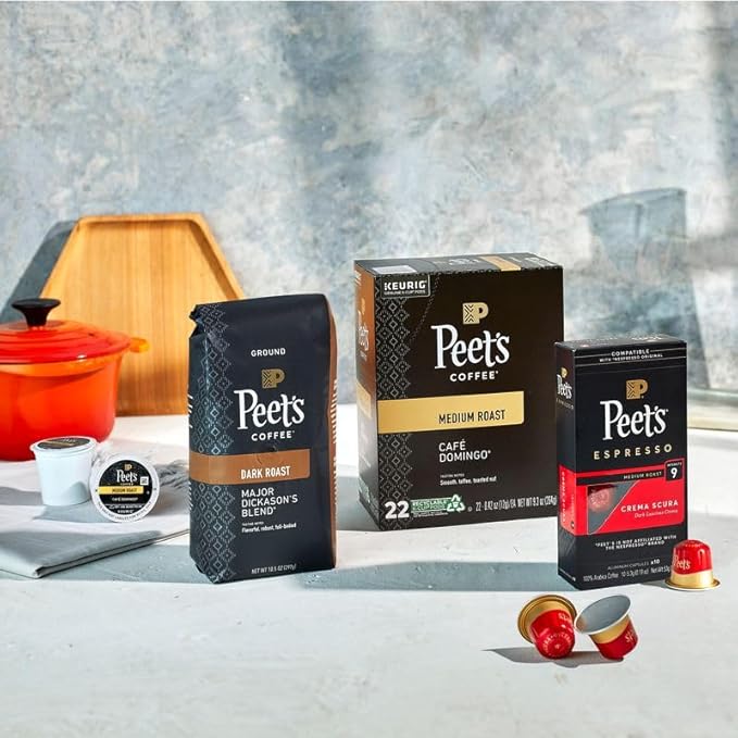 Peet's Coffee Medium and Dark Roast Keurig K-Cup Pods Bundle - Café Domingo 54 Count and Major Dickason's Blend 75 Count