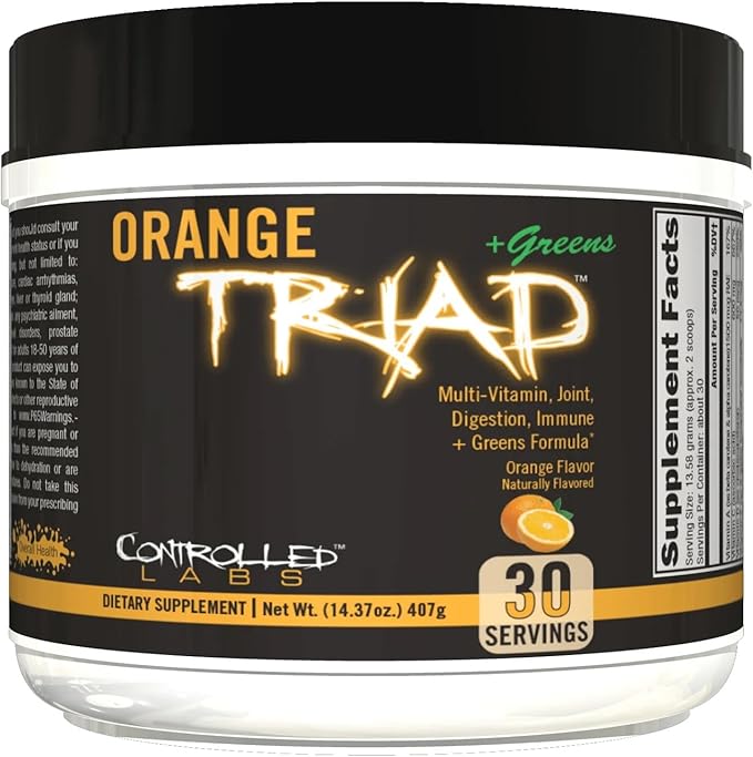 CONTROLLED LABS Orange Triad Plus Greens for Men and Women 30 Servings Iron Free Sports Supplement for Overall Health Multivitamin Digestion Immune System and Joint Health