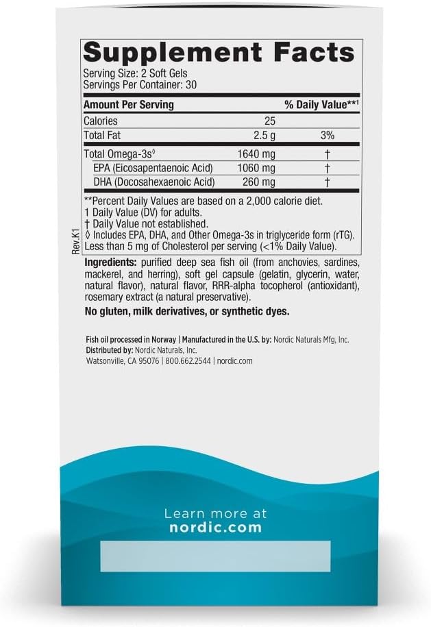 Nordic Naturals EPA Xtra Lemon - 60 Soft Gels - 1640 mg Omega-3 - High-Intensity EPA Formula for Positive Mood Heart Health &amp Healthy Immunity - Non-GMO - 30 Servings